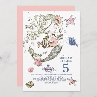 Mermaid 5. Geburtstagsparty Einladung