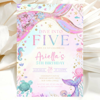 Mermaid 5Th Birthday Invitation