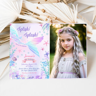 Mermaid 6. Geburtstag Splish Splash Party Foto Einladung