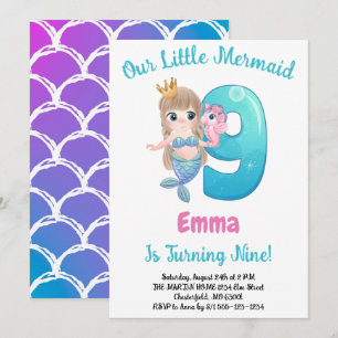 Mermaid 9e Anniversaire Fête Invitation
