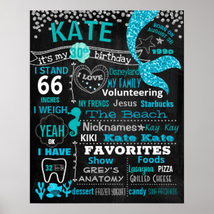 Mermaid Adult Birthday Chalkboard-Zeichen Poster