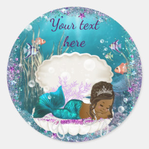 Mermaid African American Girl Baby Shower Stickers