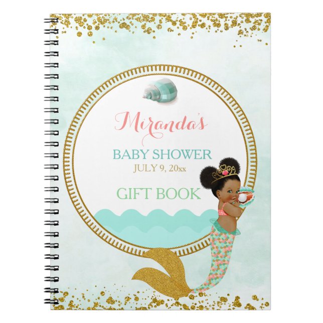 Mermaid Afrikanisches Girl Peach Mint Gold Notizblock (Vorderseite)