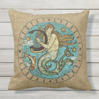 MERMAID AND COMPASS OUTDOOR PILLOW - 20" Quadrat Kissen