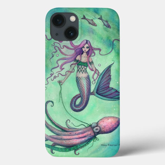 Mermaid and Octopus Fantasy Art Illustration Case-Mate iPhone Hülle (Rückseite)