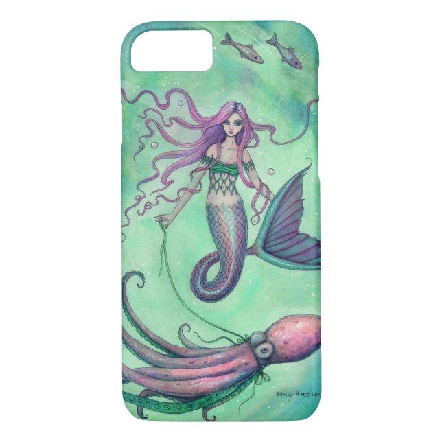 Mermaid and Octopus Fantasy Art Illustration Case-Mate iPhone Hülle (Rückseite)