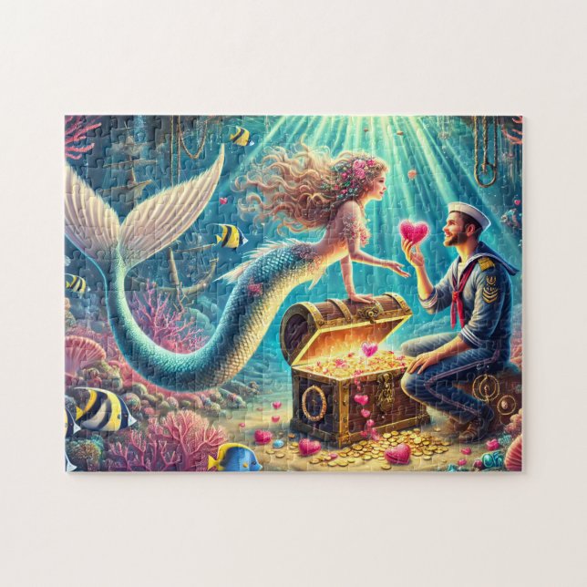 Mermaid and Sailor Romantic Underwater Treasure (Horizontal)