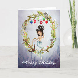 Mermaid and Sea Life Christmas Wreath Beach Feiertagskarte
