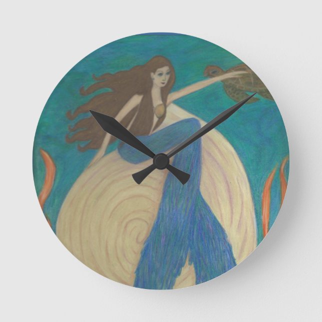 Mermaid and Turtle Wall Clock Runde Wanduhr (Vorderseite)