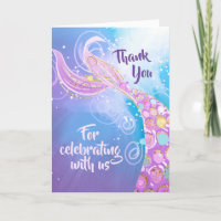 Mermaid Anniversaire fête Bash Carte de remercieme
