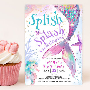 Mermaid Anniversaire Fête Splish Splash Invitation