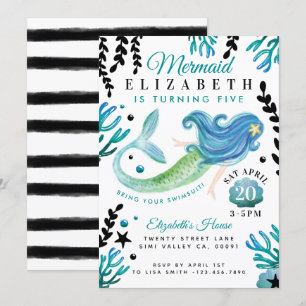 Mermaid Anniversaire Piscine Fête Invitation