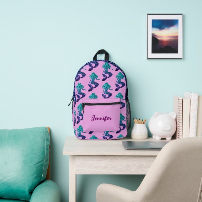 Mermaid Aqua Blue Glitzern individuelle Name Laven Bedruckter Rucksack (InSitu)
