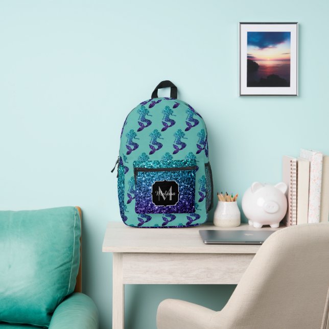 Mermaid aqua blue ombre Glitzern aquamarin Monogra Bedruckter Rucksack (InSitu)