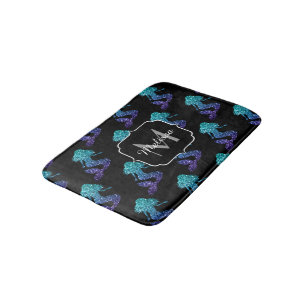 Mermaid aqua blue ombre Glitzern muster Monogram Badematte