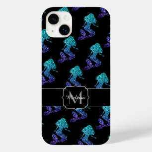 Mermaid aqua blue ombre Glitzern muster Monogram Case-Mate iPhone 14 Plus Hülle