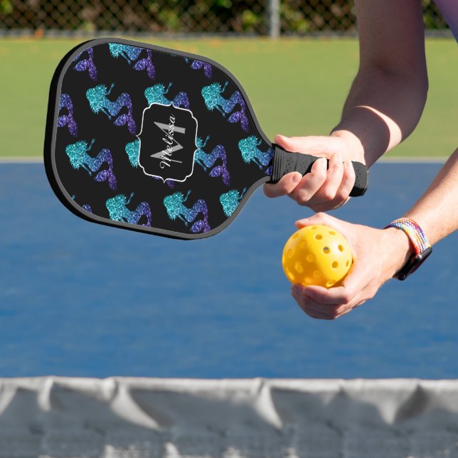 Mermaid aqua blue ombre Glitzern muster Monogram Pickleball Schläger (InSitu)
