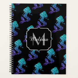 Mermaid aqua blue ombre Glitzern muster Monogram Planer