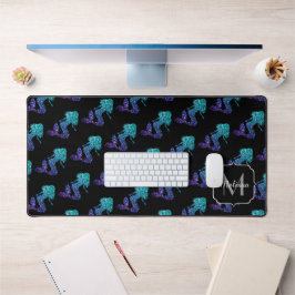Mermaid aqua blue ombre Glitzern muster Monogram Schreibtischunterlage