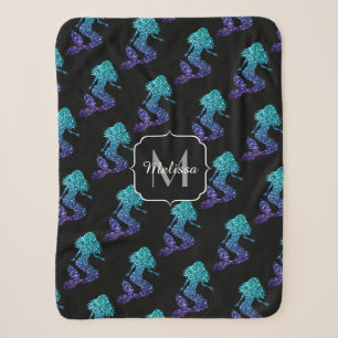 Mermaid aqua blue ombre Glitzern muster Monogram Sherpadecke