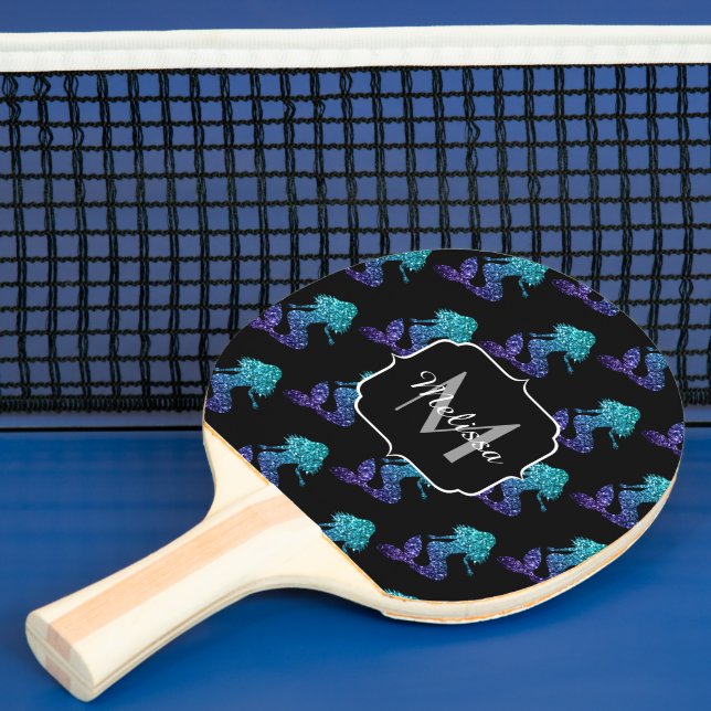 Mermaid aqua blue ombre Glitzern muster Monogram Tischtennis Schläger (InSitu)