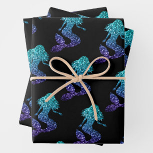 Mermaid aqua blue ombre Glitzern schwarz Geschenkpapier Set
