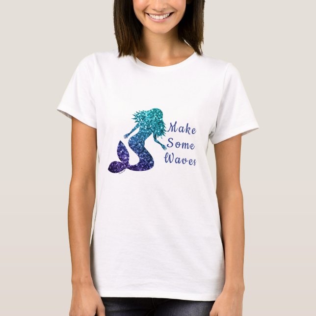 Mermaid aqua blue ombre Glitzern Waves T-Shirt (Vorderseite)