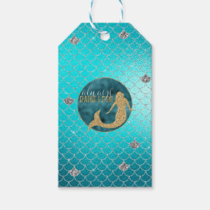 Mermaid Aqua Gold Silver Sparkle Glitzer Geschenkanhänger