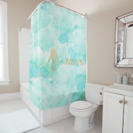 Mermaid Aqua Gold Sparkle Duschvorhang
