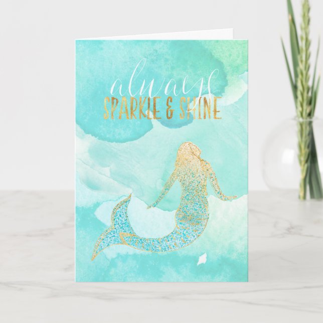 Mermaid Aqua Gold Sparkle Karte (Vorderseite)