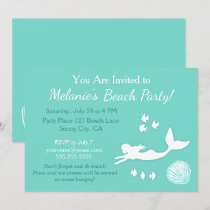 Mermaid Aquamarin Beach Party Custom Invasion Einladung