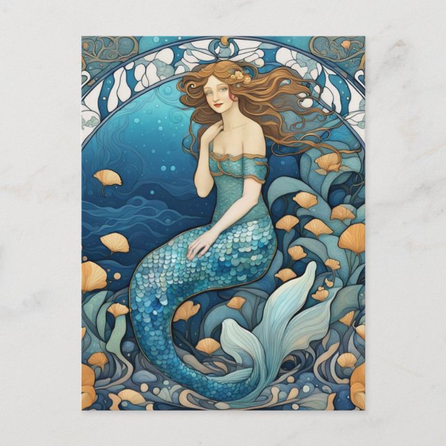 Mermaid Art Nouveau Aqua Ticino Postkarte (Vorderseite)