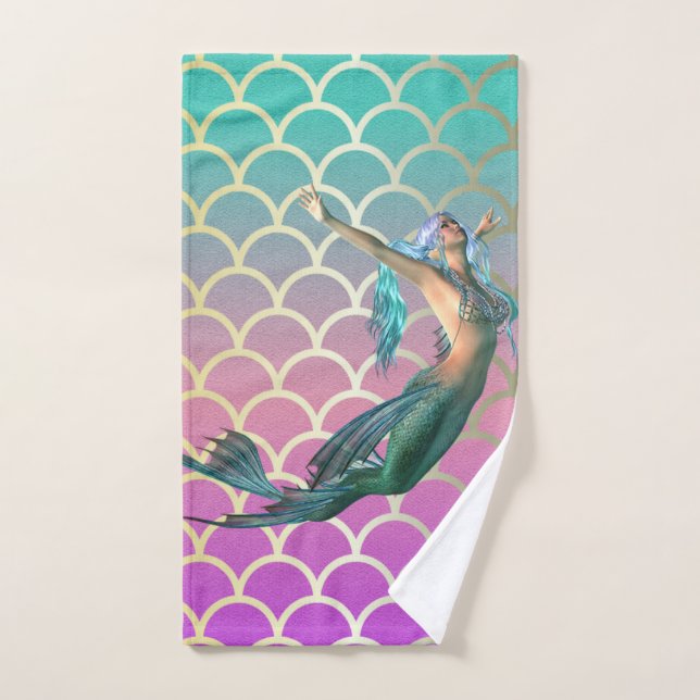 Mermaid auf Ombre Mermaid Schwanz Scales Badhandtuch Set (Handtuch)