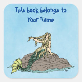 Mermaid auf Rocks Buchzeichen Quadratischer Aufkleber