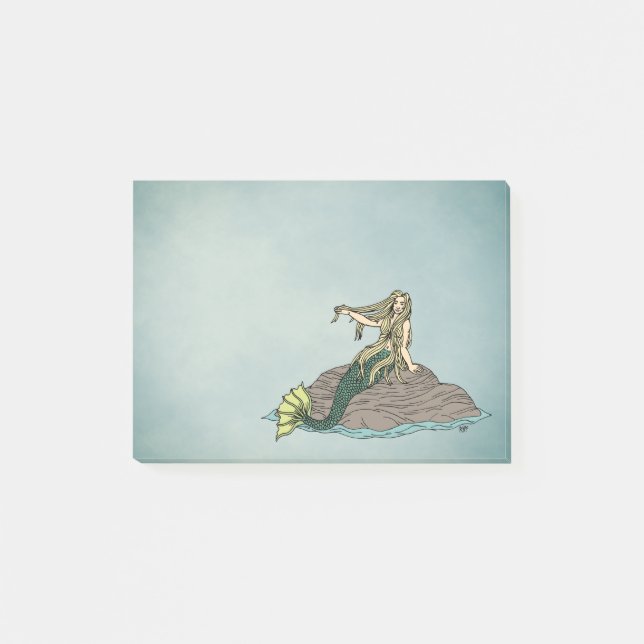 Mermaid auf Steinen Post-it Klebezettel (Vorderseite)