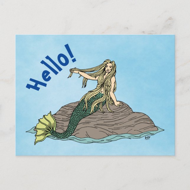 Mermaid auf Steinen Postkarte (Vorderseite)