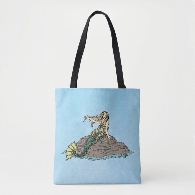 Mermaid auf Steinen Tasche (Vorderseite)