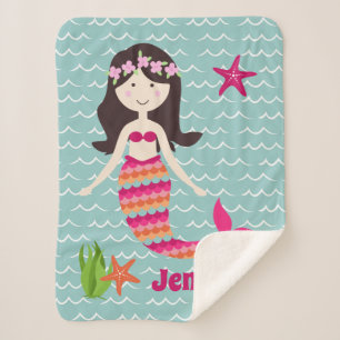 Mermaid auf Waves Pattern Sherpa Throw Sherpadecke