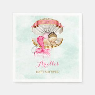Mermaid Baby Clam Muschel Tiara Pearls Pink Gold Serviette