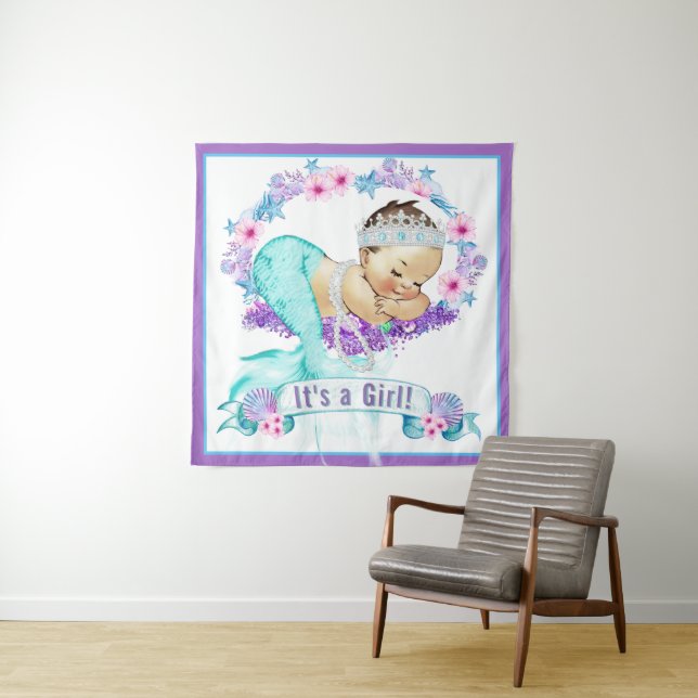 Mermaid Baby Dusche Background Banner Wandteppich (Beispiel)