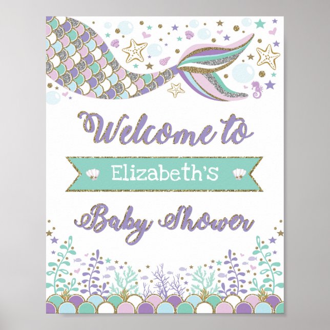 Mermaid Baby Dusche Begrüßung Schildkrötenmeer Poster (Vorne)