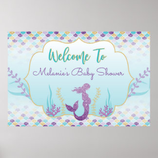 Mermaid Baby Dusche Begrüßungspapier Poster