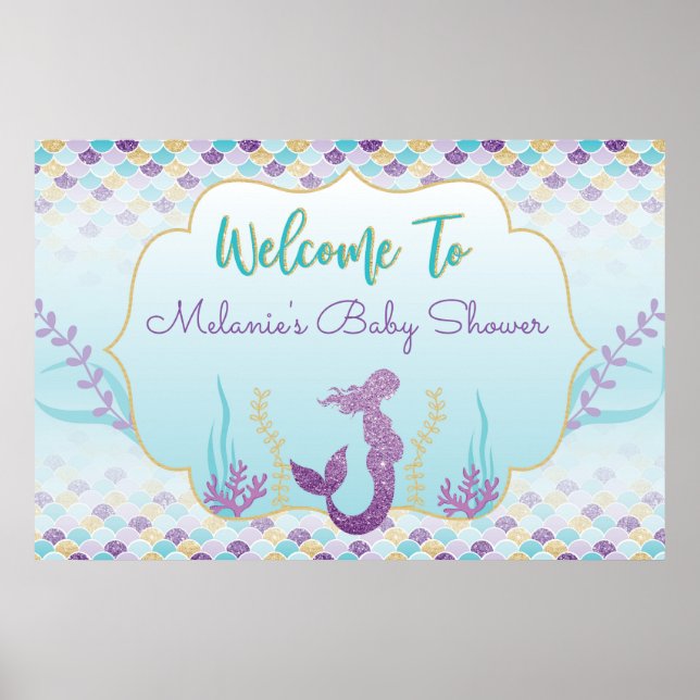 Mermaid Baby Dusche Begrüßungspapier Poster (Vorne)