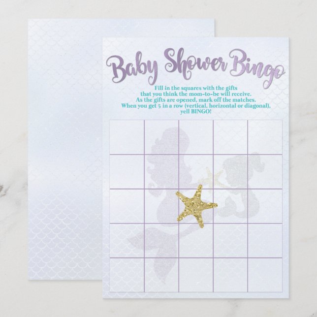 Mermaid Baby Dusche Bingo Cards Einladung (Vorne/Hinten)