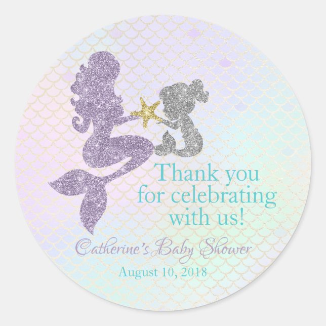 Mermaid Baby Dusche danke Ihnen Aufkleber Gastgesc (Vorderseite)