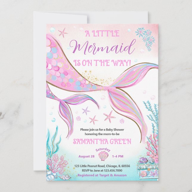 Mermaid Baby Dusche Einladung (Vorderseite)