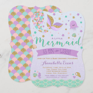 Mermaid Baby Dusche Einladung Aquamarin Lila Gold