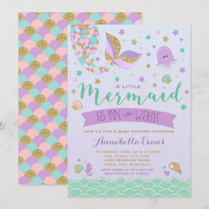 Mermaid Baby Dusche Einladung Aquamarines Lila Gol