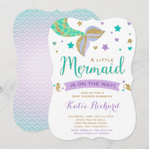 Mermaid Baby Dusche Einladung Aquamarines Lila Gol