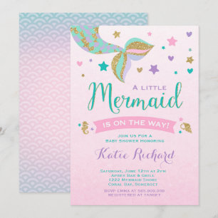 Mermaid Baby Dusche Einladung Pink Aquamarin Lila